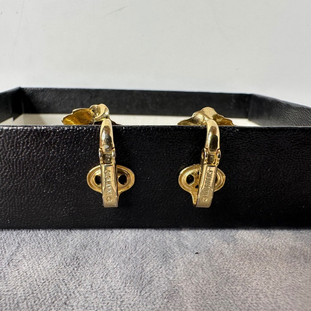 Vintage Giovanni Green Enamel Double Leaf Gold Tone Clip On Earrings Signed - Picture 4 of 15